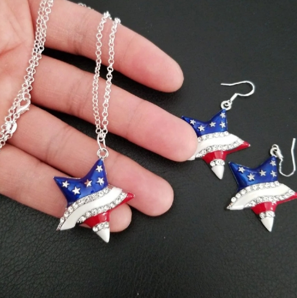5 for $25! 4th of July earrings and sterling silver necklace